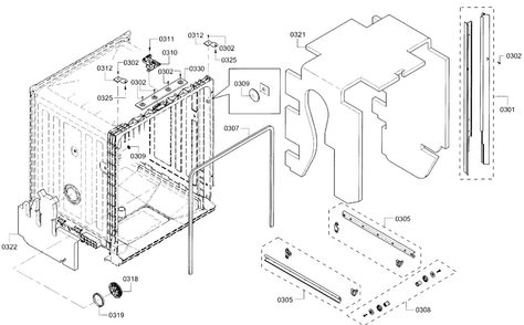 Frame Diagram and Parts List for SHE3AR76UC 21 Bosch Dishwasher