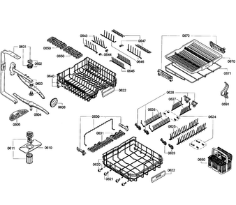 Baskets Assy Diagram and Parts List for SHV68E13UC 18 Bosch Dishwasher