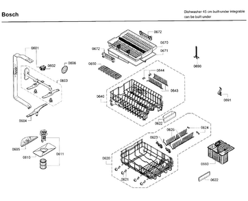 Rack Diagram and Parts List for SPX68U55UC 37 Bosch Dishwasher