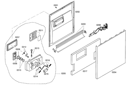 Door Assy Diagram and Parts List for SHE42L16UC 40 Bosch Dishwasher