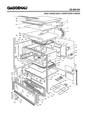 03 - BODY, UPPER CAVITY, UPPER DOOR & RACKS Diagram and Parts List for EB868-620  Bosch Range