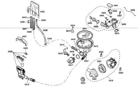 Pump Assy Diagram and Parts List for SHE45M02UC 48 Bosch Dishwasher
