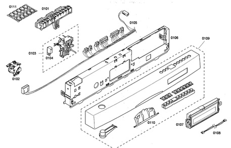 Front Panel Diagram and Parts List for SHE65P05UC 53 Bosch Dishwasher