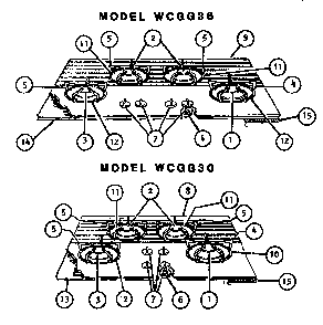 Wcgg Cooktops Diagram and Parts List for WCGGCV30  Thermador Cooktop