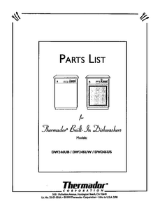 Cover Diagram and Parts List for DW246US  Thermador Dishwasher