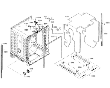Cabinet Diagram and Parts List for SHE3AR55UC 07 Bosch Dishwasher