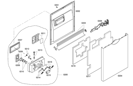 Door Assy Diagram and Parts List for SHE45C02UC 40 Bosch Dishwasher