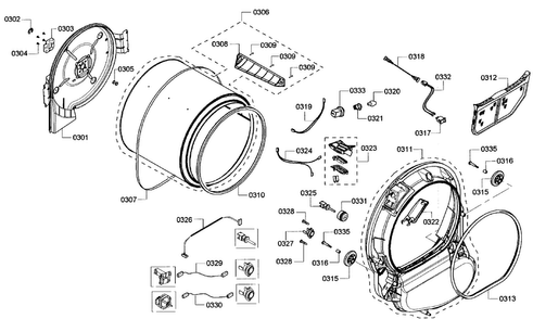 Drum Assy Diagram and Parts List for WTVC533CUS 11 Bosch Dryer