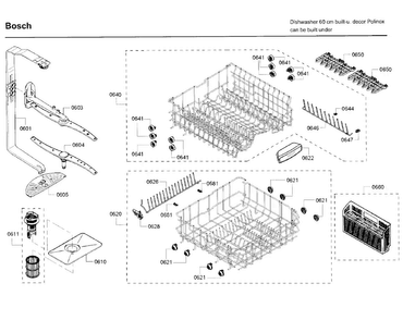 Rack Diagram and Parts List for SHE3AR75UC 22 Bosch Dishwasher