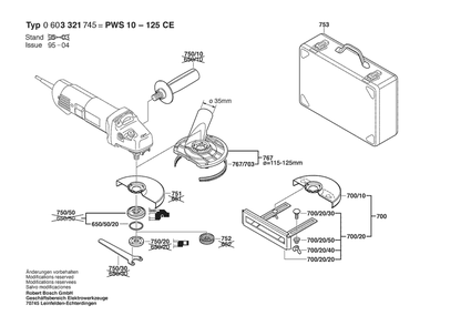 Section 2 Diagram and Parts List for PWS10-125CE 0603321745 Bosch Angle Grinder
