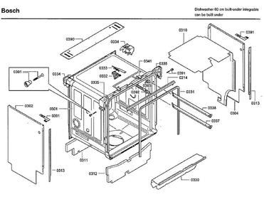 Cabinet Diagram and Parts List for SHX9PT75UC 80 Bosch Dishwasher