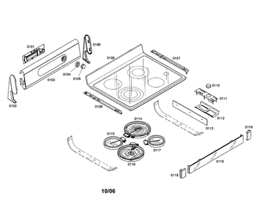 Cooktop Diagram and Parts List for HES7252U 01 Bosch Range