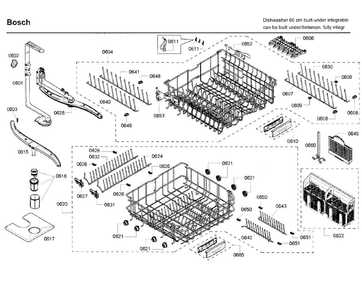 Rack Diagram and Parts List for SHV68P03UC 58 Bosch Dishwasher