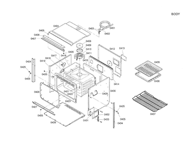 Body Diagram and Parts List for HBN5035AUC 01 Bosch Wall Oven