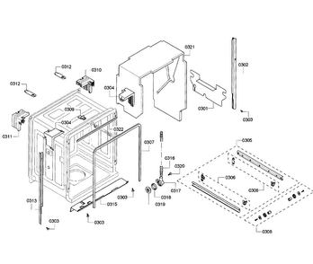 Cabinet Diagram and Parts List for DWHD410HPR 64 Thermador Dishwasher