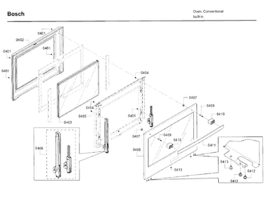 Door Diagram and Parts List for HBL8751UCC 03 Bosch Microwave Oven Combo