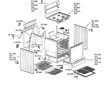Range Shelving Diagram and Parts List for HGS255UC 01 Bosch Range