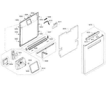 Door Section Diagram and Parts List for SHP65T56UC 07 Bosch Dishwasher