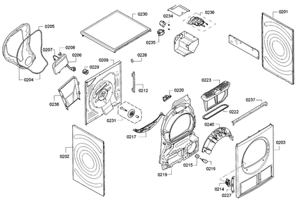 Frame Diagram and Parts List for WTG86402UC 02 Bosch Dryer