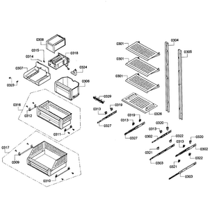 Shelfs Diagram and Parts List for T24IF70NSP 45 Thermador Freezer