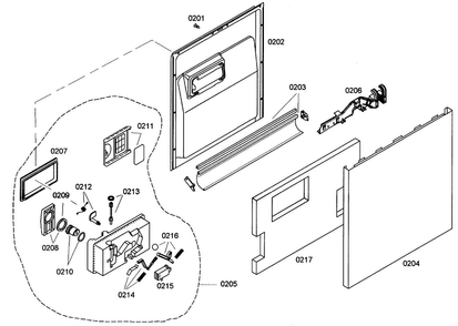 Door Assy Diagram and Parts List for SHE42L12UC 36 Bosch Dishwasher