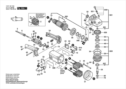 Section 1 Diagram and Parts List for GWS23-180 0601361060 Bosch Angle Grinder