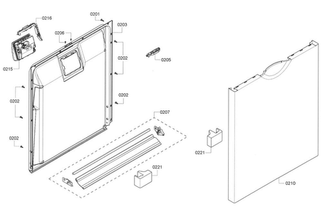 Door Diagram and Parts List for SHE4AP06UC 05 Bosch Dishwasher