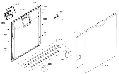 Door Assy Diagram and Parts List for SHE6AP06UC 02 Bosch Dishwasher