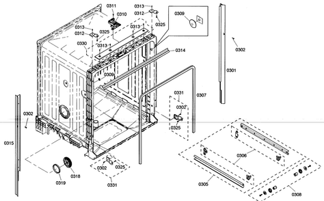 Cabinet Assy Diagram and Parts List for SHE4AM15UC 01 Bosch Dishwasher