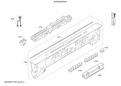 Operating Module/Facia Panel Diagram and Parts List for SHP865ZD5N 01 Bosch Dishwasher