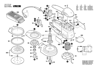 Page 1 Diagram and Parts List for 3725DEVS 3601C724A0 Bosch Sander Grinder