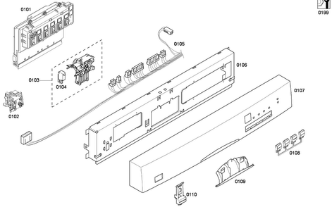 Control Panel Diagram and Parts List for SHE43F05UC 53 Bosch Dishwasher