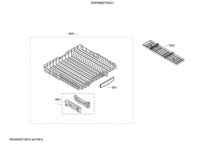 Cutlery Drawer Diagram and Parts List for SHPM88Z75N 01 Bosch Dishwasher