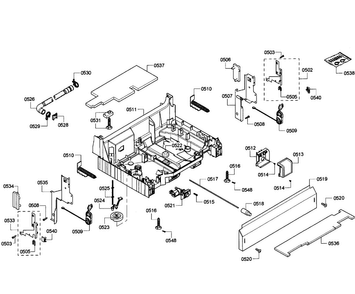 Base Assy Diagram and Parts List for SHE43P12UC 64 Bosch Dishwasher