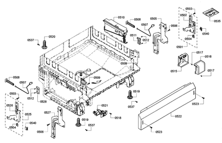 Base Diagram and Parts List for SHE3ARF5UC 06 Bosch Dishwasher