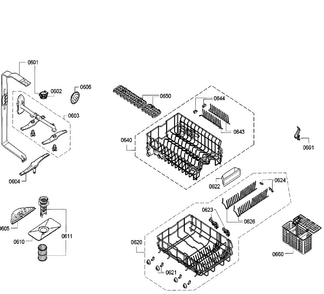 Racks Diagram and Parts List for SPX5ES55UC 30 Bosch Dishwasher