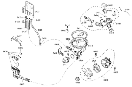 Pump Diagram and Parts List for SHE44C05UC 38 Bosch Dishwasher