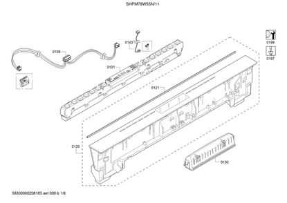 Operating Module/Fascia Panel Diagram and Parts List for SHPM78W55N 11 Bosch Dishwasher