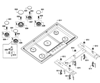 Burners Diagram and Parts List for NGM5624UC 03 Bosch Cooktop