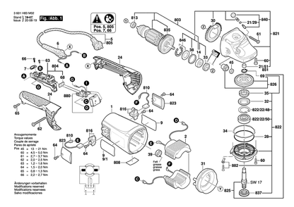 Diagram 1 Diagram and Parts List for GWS24-180JH 3 601 H83 M02 Bosch Angle Grinder