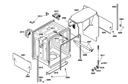 Cabinet Assy Diagram and Parts List for SHE46C05UC 22 Bosch Dishwasher