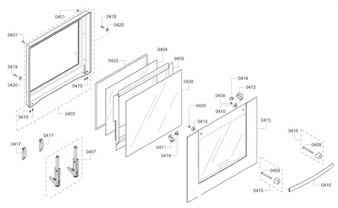 Door Assy Diagram and Parts List for HBN3450UC 10 Bosch Wall Oven