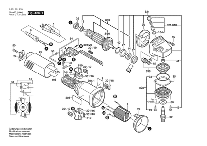 Section 1 Diagram and Parts List for GWS9-125 0601701239 Bosch Angle Grinder