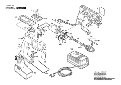 Section 1 Diagram and Parts List for 0601938070  Bosch Drill