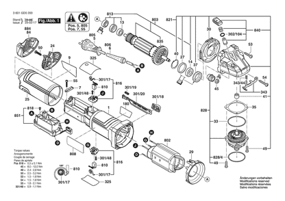 Section 1 Diagram and Parts List for GWS17-125 3601GD02P0 Bosch Angle Grinder