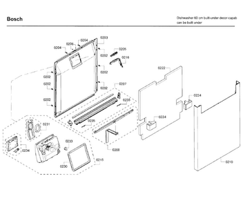 Door Diagram and Parts List for SHE53T52UC 07 Bosch Dishwasher