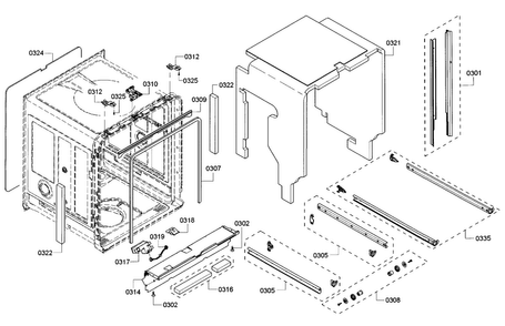 Frame Diagram and Parts List for SHX7PT55UC 07 Bosch Dishwasher