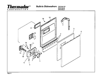 Door Diagram and Parts List for DW246US  Thermador Dishwasher