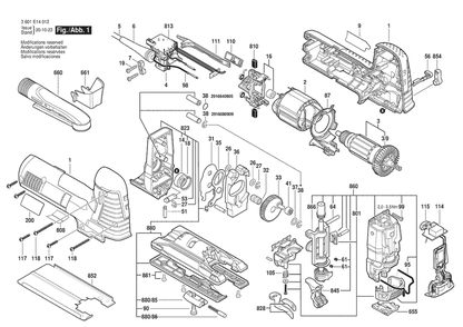 Section 1 Diagram and Parts List for JS572EBK 3601E14012 Bosch Jig Saw