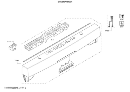 Facia Panel/Main Switch Diagram and Parts List for SHS843AF5N 01 Bosch Dishwasher